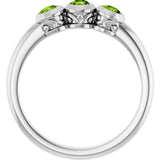 14K Gold Round Natural Peridot Three-Stone Bezel-Set Ring - White Gold - view 7