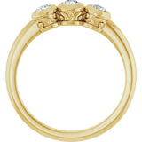 14K Gold Round Natural Diamond Three-Stone Bezel-Set Ring – 2.5-4mm Stones - Yellow Gold - view 7