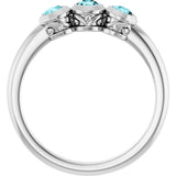 14K Gold Round Natural Blue Zircon Three-Stone Bezel-Set Ring - White Gold - view 7