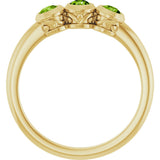 14K Gold Round Natural Peridot Three-Stone Bezel-Set Ring - Yellow Gold - view 7