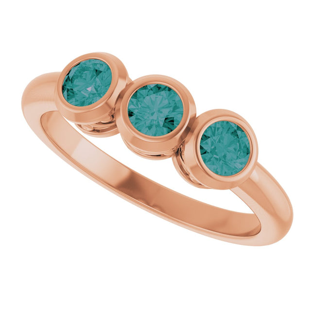 14K Gold Round Natural Alexandrite Three-Stone Bezel-Set Ring - Rose Gold - view 10