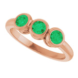 14K Gold Round Lab-Grown Emerald Three-Stone Bezel-Set Ring - Rose Gold - view 14