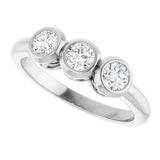 Platinum Round Natural White Sapphire Three-Stone Bezel-Set Ring - view 14