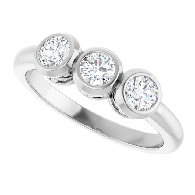 14K Gold Round Natural White Sapphire Three-Stone Bezel-Set Ring - White Gold - view 10