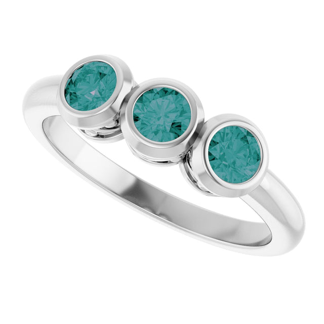 Platinum Round Lab-Grown Alexandrite Three-Stone Bezel-Set Ring - view 14