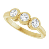 14K Gold Round Natural White Sapphire Three-Stone Bezel-Set Ring - Yellow Gold - view 10