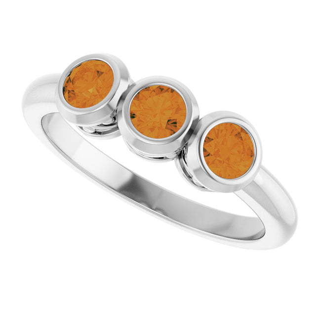 14K Gold Round Natural Citrine Three-Stone Bezel-Set Ring - White Gold - view 10