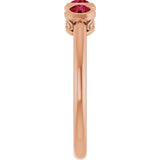 14K Gold Round Natural Ruby Three-Stone Bezel-Set Ring - Rose Gold - view 13