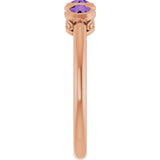 14K Gold Round Natural Amethyst Three-Stone Bezel-Set Ring - Rose Gold - view 13