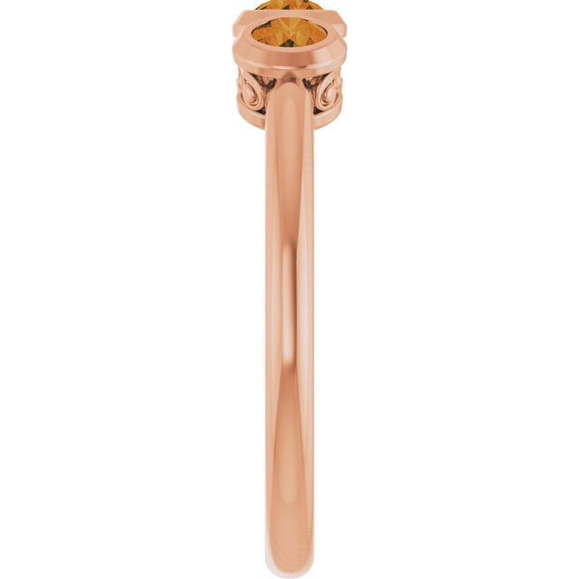 14K Gold Round Natural Citrine Three-Stone Bezel-Set Ring - Rose Gold - view 13