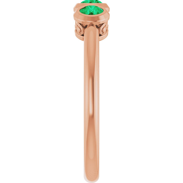 14K Gold Round Natural Emerald Three-Stone Bezel-Set Ring - Rose Gold - view 13