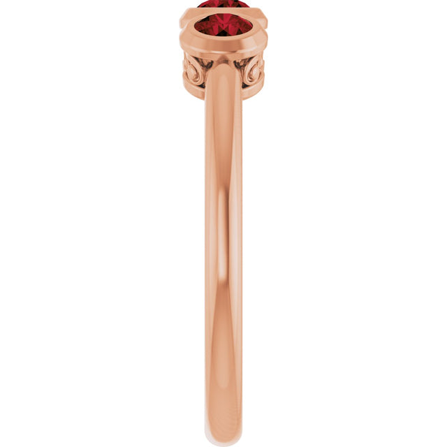 14K Gold Round Natural Mozambique Garnet Three-Stone Bezel-Set Ring - Rose Gold - view 13