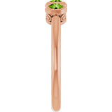 14K Gold Round Natural Peridot Three-Stone Bezel-Set Ring - Rose Gold - view 13