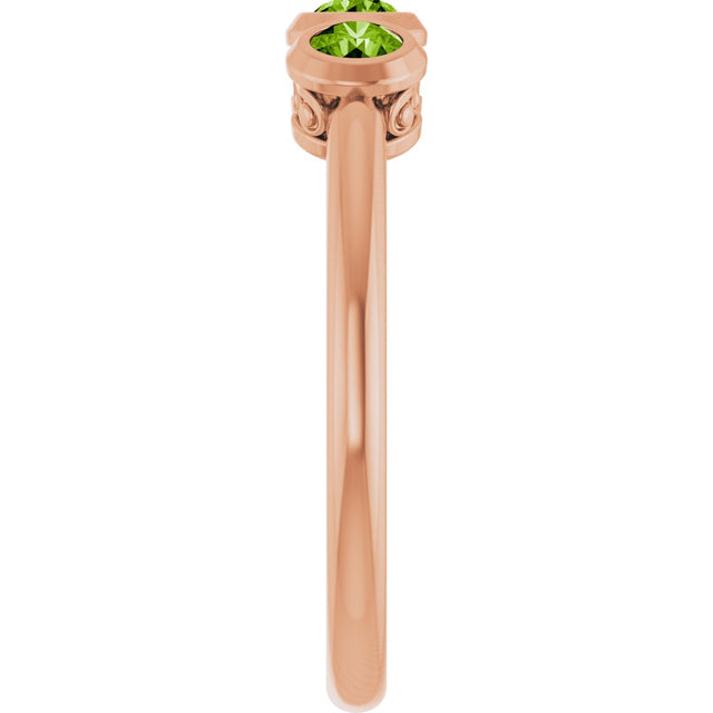 14K Gold Round Natural Peridot Three-Stone Bezel-Set Ring - Rose Gold - view 13