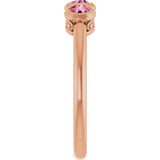 14K Gold Round Natural Pink Tourmaline Three-Stone Bezel-Set Ring - Rose Gold - view 13
