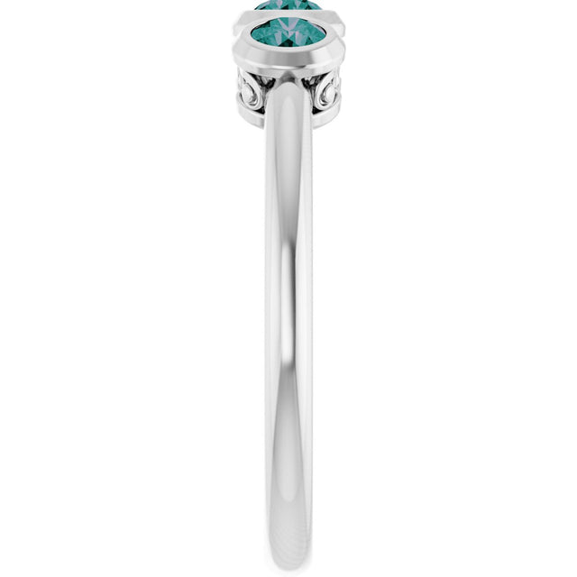 Platinum Round Natural Alexandrite Three-Stone Bezel-Set Ring - view 13