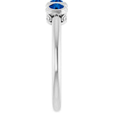 14K Gold Round Natural Blue Sapphire Three-Stone Bezel-Set Ring - White Gold - view 9