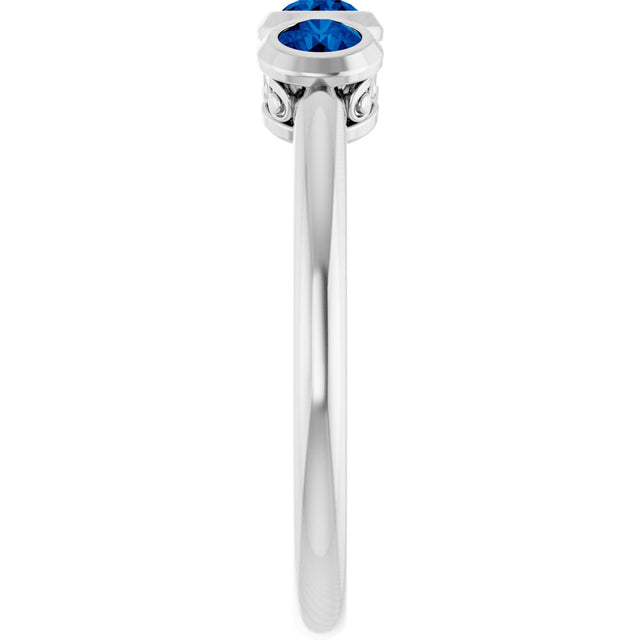 Platinum Round Natural Blue Sapphire Three-Stone Bezel-Set Ring - view 13
