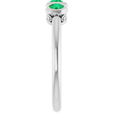 14K Gold Round Natural Emerald Three-Stone Bezel-Set Ring - White Gold - view 9
