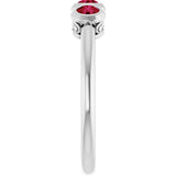 14K Gold Round Natural Ruby Three-Stone Bezel-Set Ring - White Gold - view 9