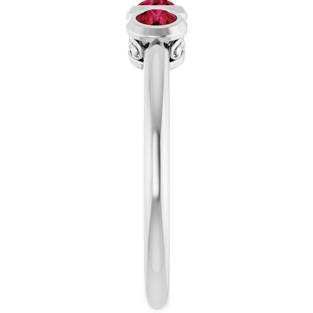 14K Gold Round Natural Ruby Three-Stone Bezel-Set Ring - White Gold - view 9