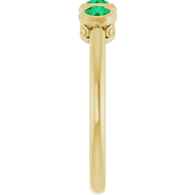 14K Gold Round Natural Emerald Three-Stone Bezel-Set Ring - Yellow Gold - view 9