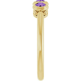 14K Gold Round Natural Amethyst Three-Stone Bezel-Set Ring - Yellow Gold - view 9