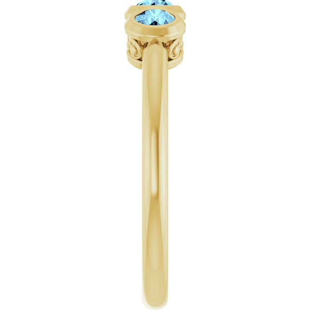 14K Gold Round Natural Aquamarine Three-Stone Bezel-Set Ring - Yellow Gold - view 9
