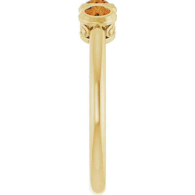 14K Gold Round Natural Citrine Three-Stone Bezel-Set Ring - Yellow Gold - view 9