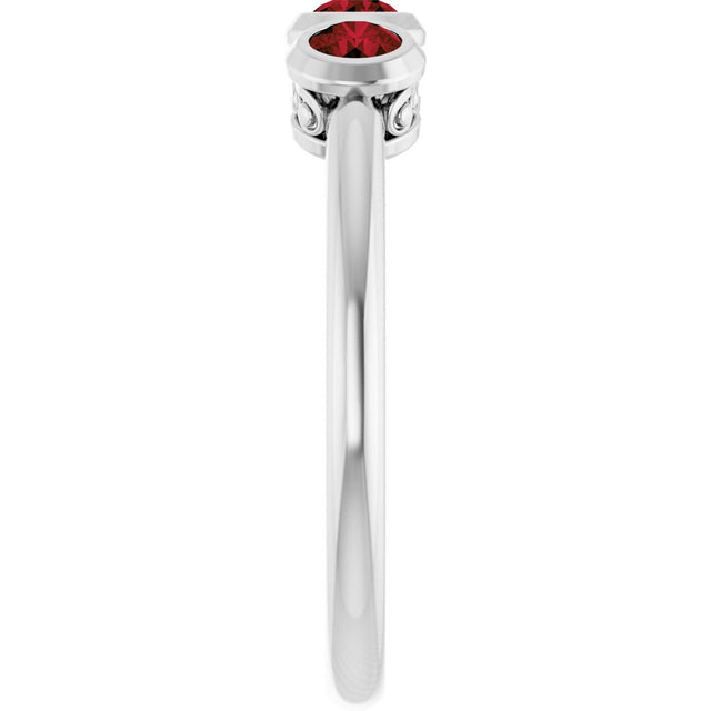 14K Gold Round Natural Mozambique Garnet Three-Stone Bezel-Set Ring - White Gold - view 9