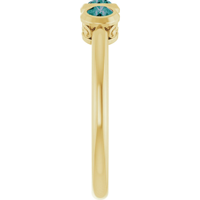 14K Gold Round Natural Alexandrite Three-Stone Bezel-Set Ring - Yellow Gold - view 9
