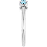 14K Gold Round Natural Aquamarine Three-Stone Bezel-Set Ring - White Gold - view 9