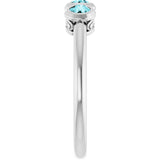 14K Gold Round Natural Blue Zircon Three-Stone Bezel-Set Ring - White Gold - view 9
