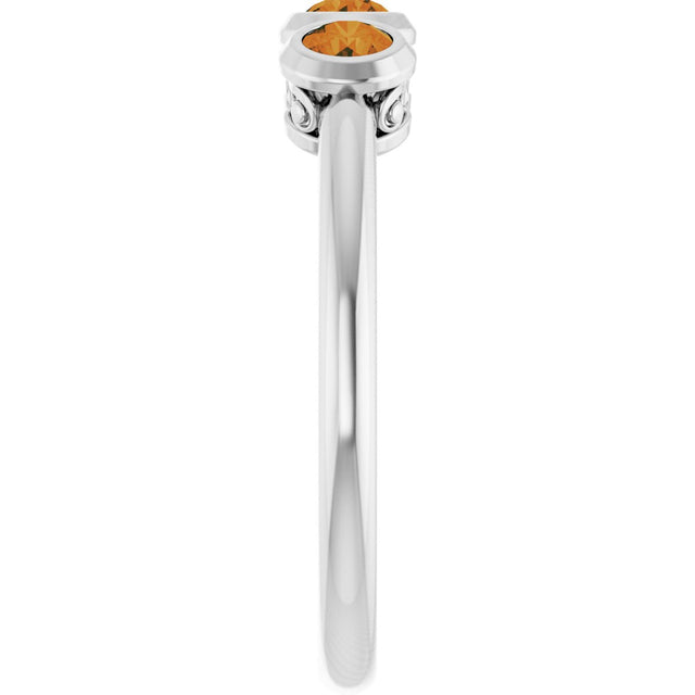 14K Gold Round Natural Citrine Three-Stone Bezel-Set Ring - White Gold - view 9