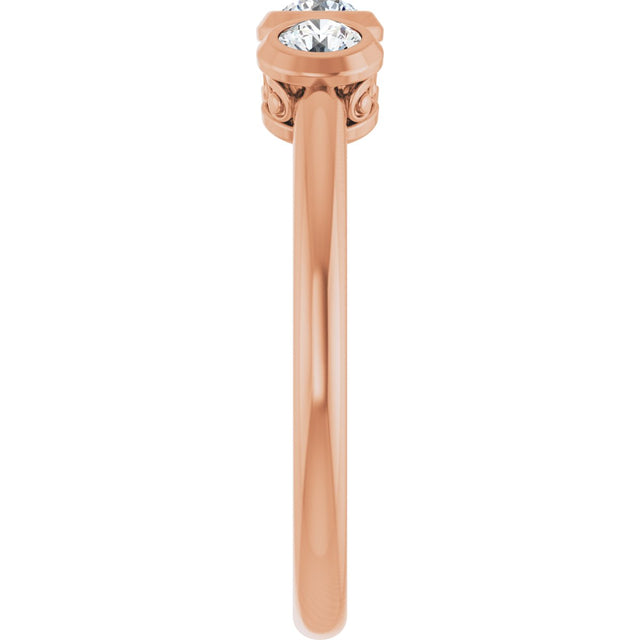 14K Gold Round Natural Diamond Three-Stone Bezel-Set Ring – 2.5-4mm Stones - Rose Gold - view 13