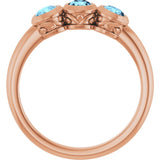 14K Gold Round Natural Aquamarine Three-Stone Bezel-Set Ring - Rose Gold - view 7