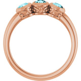 14K Gold Round Natural Blue Zircon Three-Stone Bezel-Set Ring - Rose Gold - view 7