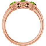 14K Gold Round Natural Peridot Three-Stone Bezel-Set Ring - Rose Gold - view 7
