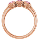 14K Gold Round Natural Pink Tourmaline Three-Stone Bezel-Set Ring - Rose Gold - view 7