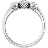 14K Gold Round Natural White Sapphire Three-Stone Bezel-Set Ring - White Gold - view 7