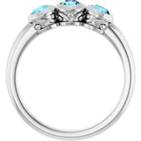 Platinum Round Natural Aquamarine Three-Stone Bezel-Set Ring - view 7