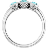 14K Gold Round Natural Blue Zircon Three-Stone Bezel-Set Ring - White Gold - view 7