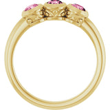 14K Gold Round Natural Pink Tourmaline Three-Stone Bezel-Set Ring - Yellow Gold - view 7