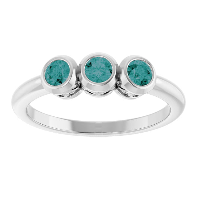 14K Gold Round Natural Alexandrite Three-Stone Bezel-Set Ring - White Gold - view 8