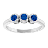 14K Gold Round Natural Blue Sapphire Three-Stone Bezel-Set Ring - White Gold - view 8