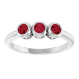 14K Gold Round Natural Ruby Three-Stone Bezel-Set Ring - White Gold - view 8