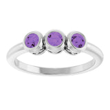 Platinum Round Natural Amethyst Three-Stone Bezel-Set Ring - view 10