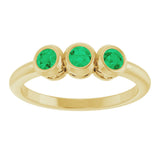 14K Gold Round Natural Emerald Three-Stone Bezel-Set Ring - Yellow Gold - view 8