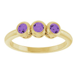 14K Gold Round Natural Amethyst Three-Stone Bezel-Set Ring - Yellow Gold - view 8
