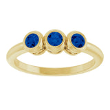 14K Gold Round Natural Blue Sapphire Three-Stone Bezel-Set Ring - Yellow Gold - view 8